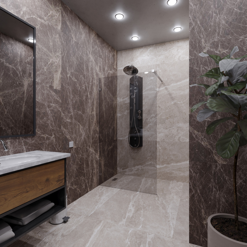 Пример душевого ограждения Walk-in в интерьере