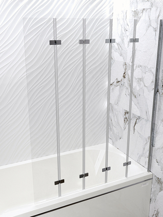 шторки на борт ванны Шторка Смайл складная 1160х1400 на ванну 5-ти секционная Chrome