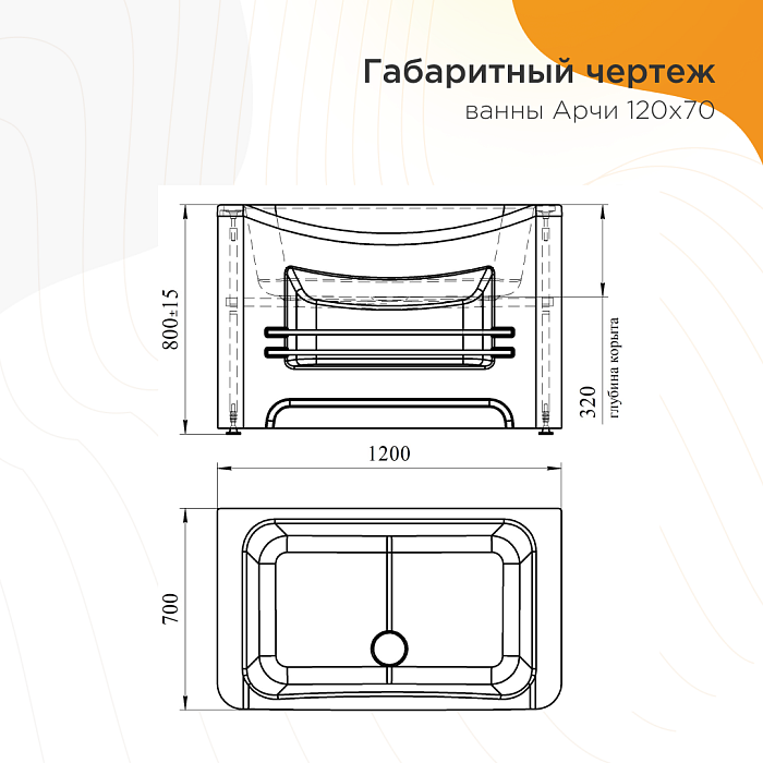 акриловые ванны Арчи акриловая, рама-подставка, слив, фронтальная панель, ПОЛОТЕНЦЕДЕРЖАТЕЛЬ